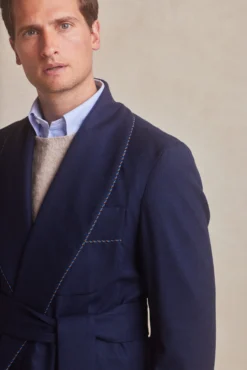 Navy Check Peacock Lined Dressing Gown -Fashion-New and Lingwood check peacock lined dressing gown navy 096 scaled