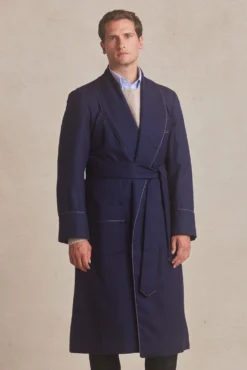 Navy Check Peacock Lined Dressing Gown