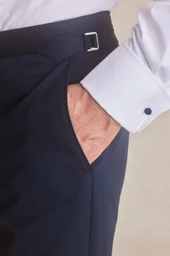 Navy Flat Front Cotton Chinos -Fashion-New and Lingwood cotton stretch chino navy 2