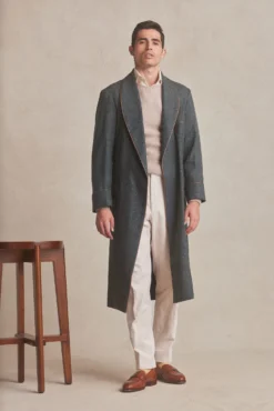 Green Donegal Fleck Unlined Cashmere Dressing Gown -Fashion-New and Lingwood donegal cashmere green 008 scaled