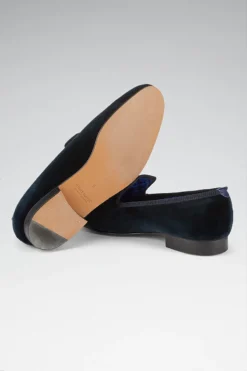 Navy Velvet Outdoor Slippers -Fashion-New and Lingwood edit1 0000 2522400 plain velvet street sole slipper 4