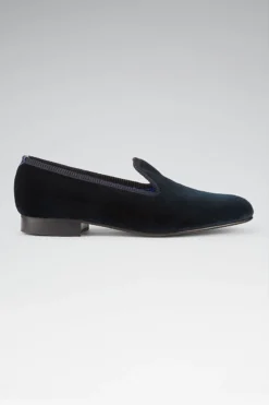 Navy Velvet Outdoor Slippers -Fashion-New and Lingwood edit1 0001 2522400 plain velvet street sole slipper 3