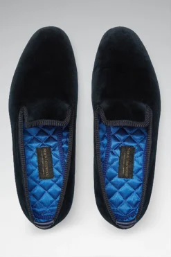 Navy Velvet Outdoor Slippers -Fashion-New and Lingwood edit1 0002 2522400 plain velvet street sole slipper 2