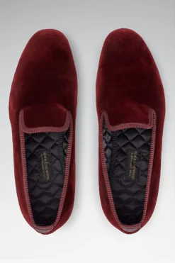 Burgundy Velvet Outdoor Slippers -Fashion-New and Lingwood edit1 0005 burgundy plain velvet street sole slippers 2