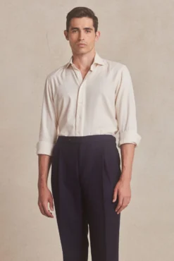 Front Page 4 Cream Cutaway Collar Tailored Fit Flannel Shirt