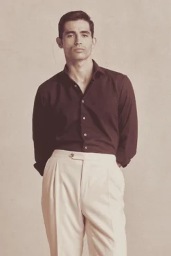 Maroon Cutaway Collar Standard Flannel Fit Shirt