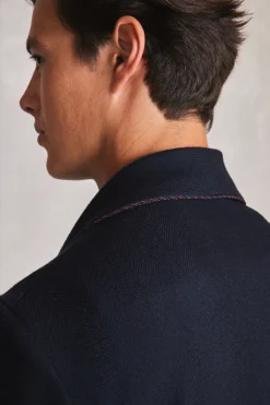 Navy Herringbone Unlined Cashmere Dressing Gown -Fashion-New and Lingwood image 5 back detail resized