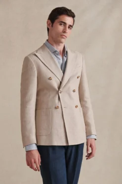 Beige Double Breasted Silk/Linen Jacket