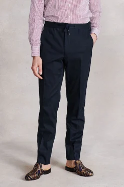 Navy Flat Front Drawstring Trousers
