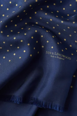 Navy Antique Spotted Scarf -Fashion-New and Lingwood navy antique spot pin fringed tubular scarf c
