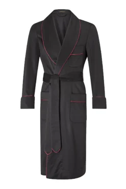Navy & Burgundy Unlined Cashmere Dressing Gown