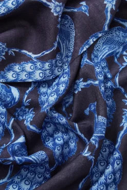 Navy & Blue Peacock Wool & Silk Scarf -Fashion-New and Lingwood navy peacock pashmina scarf 3