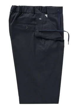 Navy Flat Front Drawstring Trousers -Fashion-New and Lingwood navy plain flat front cotton twill drawstring trousers 2