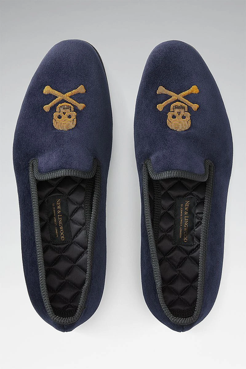 Navy Skull & Crossbones Velvet Slippers 5 Navy Skull & Crossbones Velvet Slippers - Image 5