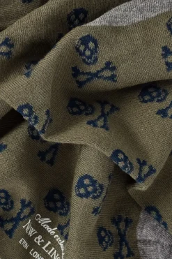 Olive & Navy Skull & Crossbones Mid Calf Cotton Socks -Fashion-New and Lingwood olive navy skull and crossbone cotton sock 2