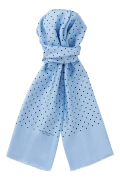 Pale Blue Polka Dot Printed Silk Scarf