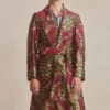 Red & Green Peacock Unlined Silk Dressing Gown