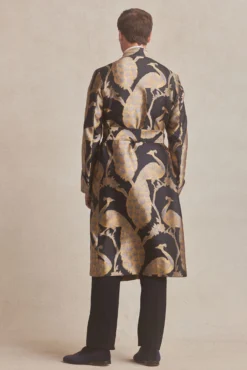 Black & Gold Peacock Unlined Silk Dressing Gown -Fashion-New and Lingwood peacock unlined silk dressing gown black1 scaled