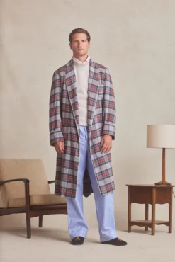 Grey Plaid Unlined Brushed Cotton Dressing Gown -Fashion-New and Lingwood plaid unlined brushed cotton dressing gown grey 001 scaled