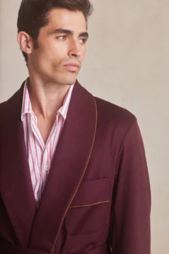 Front Page -Fashion-New and Lingwood plain ripple unlined cashmere dressing gown burgundy 045 scaled