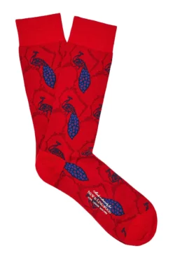 Red & Navy Peacock Cotton Sock