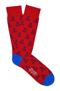 Red & Royal Blue Skull & Crossbones Mid Calf Cotton Socks