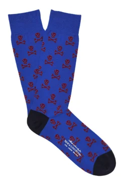 Royal Blue & Red Skull & Crossbones Mid Calf Cotton Socks