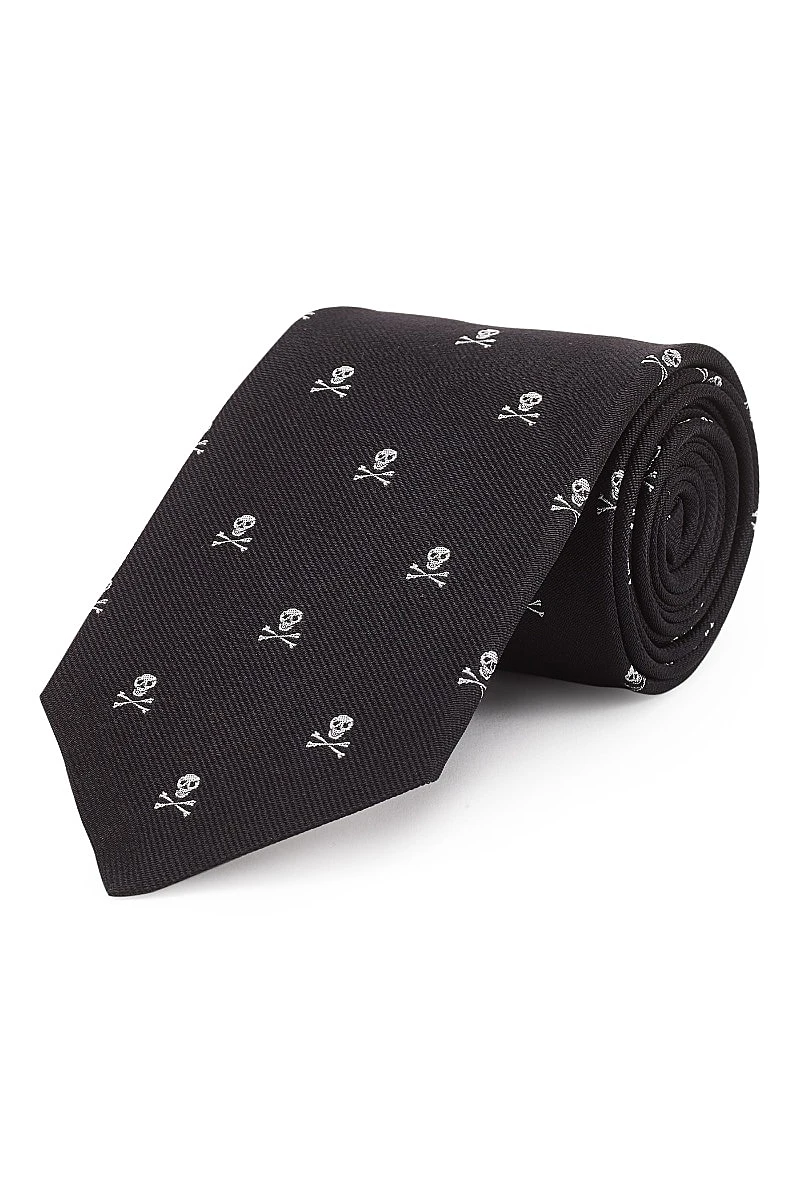 Black & White Skull & Crossbones Silk Tie 1 Black & White Skull & Crossbones Silk Tie