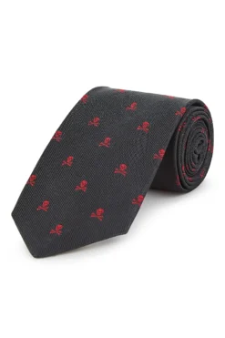 Black & Red Skull & Crossbones Silk Tie