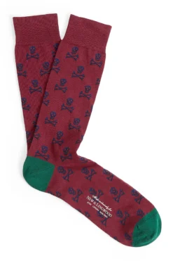 Burgundy & Navy Skull & Crossbones Mid Calf Cotton Socks