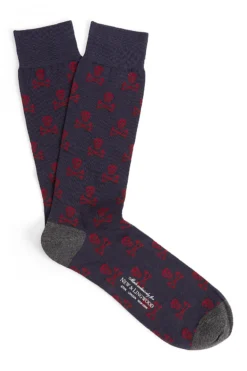Navy & Red Skull & Crossbones Mid Calf Cotton Socks