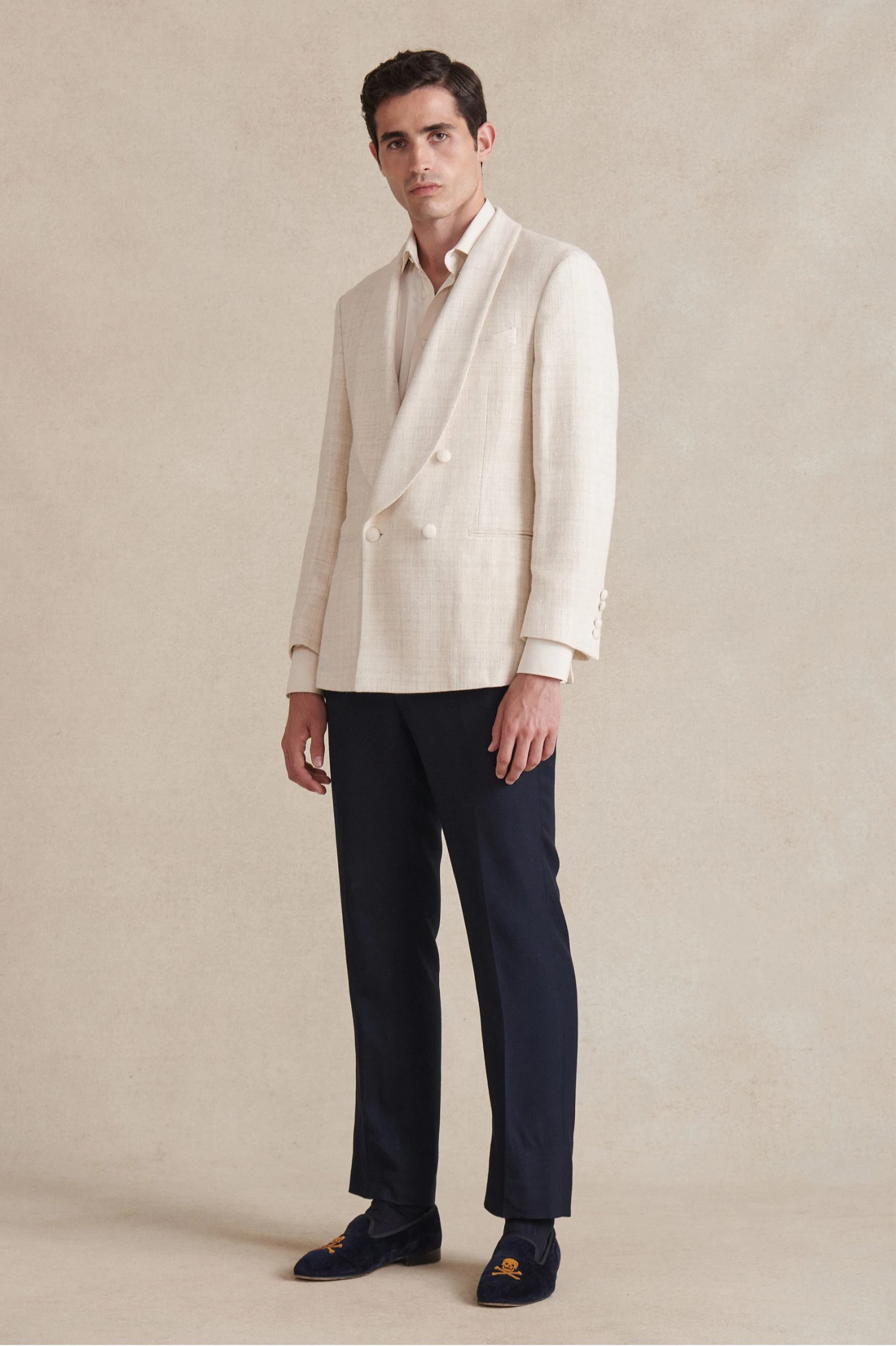 Cream Shawl Collar Double Breasted Evening Jacket 2 Cream Shawl Collar Double Breasted Evening Jacket - Image 2