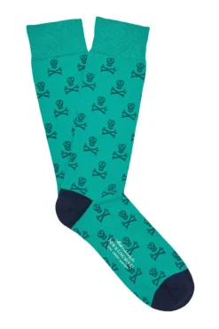 Turquoise & Olive Skull & Crossbones Mid Calf Cotton Socks