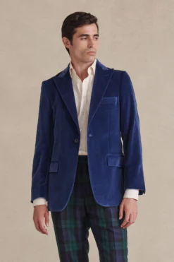 Blue Peak Lapel Single Breasted Velvet Evening Jacket