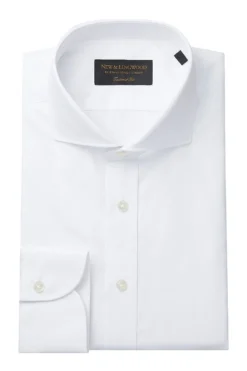 White Poplin Cutaway Collar Tailored Fit Single Cuff Shirt -Fashion-New and Lingwood white poplin tailored cutaway collar sc shirt a